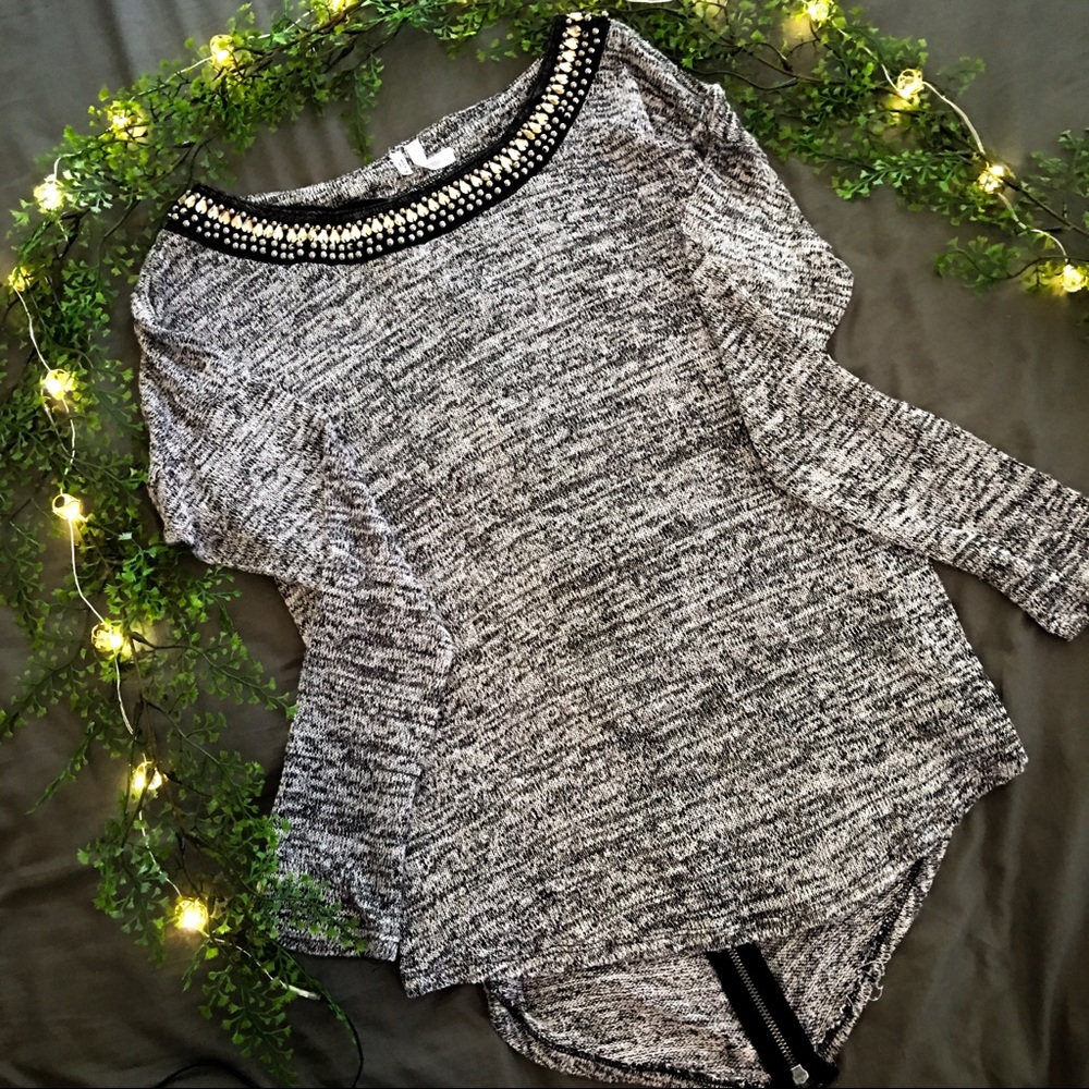 beaded neckline pullover sweater top